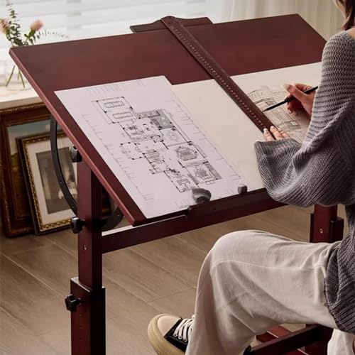 MOUNW Large Wood Drafting Table, Studio Painting Desk, Height and Angle Adjustable, 60x90CM Tabletop