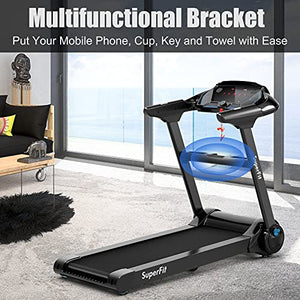 GYMAX Folding Treadmill, 2.25HP Electric Motorized Running Machine with Smart App Control, LED Touch Monitor, Bluetooth Speaker, Heart Rate Sensor, Home Gym Cardio Training Equipment