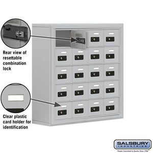 Salsbury Industries Aluminum 5-Door High Surface Mounted Cell Phone Storage Locker Unit with 20 A-Size Doors and Resettable Combination Locks
