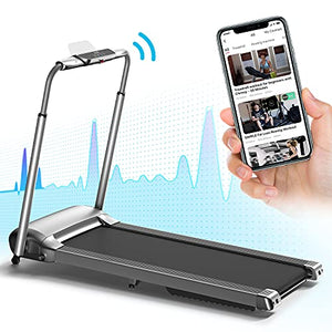 OVICX Portable Foldable Treadmill for Home with Photoelectric Heart-Rate Detection Running Machine with Bluetooth Small Treadmill for Apartment Gray