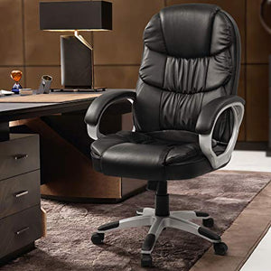 Leather Chair from Office Leather Chair, Racing Chair, Adjustable Rotary Computer Chair with Wheels for armrests, Executive Office Chair in (Black)