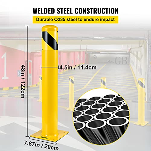 VEVOR Safety Bollard, 48 Inch Height Bollard Post, 4.5 Inch Diameter Steel Pipe Safety Bollard Post, Yellow Steel Bollard, Steel Safety Bollard with 8 Anchor Bolts, Perfect for Traffic-Sensitive Area