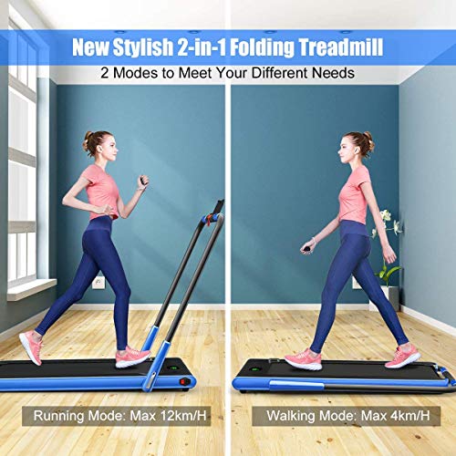 2 in 1 Folding Treadmill, 2.25HP Under Desk Electric Treadmill with Bluetooth Speaker& Remote Control& LED Display, Space Saving Walking Jogging Running Trainer Equipment