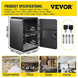 VEVOR Safe Box, 1.8 Cubic Feet Money Safe with Fingerprint Lock and Key Lock, Alloy Steel Home Safes with A Removable Shelf, Wall-Mounted Security Safe for Cash, Jewelry, Passports, Documents (Black)