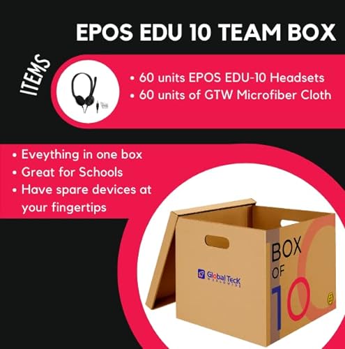 Global Teck Worldwide GTW Bundle of 60 EPOS EDU 10 Stereo Headsets with Microphone Kit