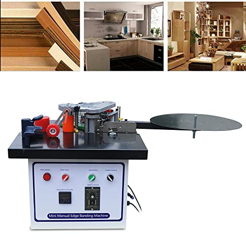 110V Wood Working Edge Banding Machine 1200W Portable Edge Bander Auto Tape Breaking Double-sided Coating Edgebander with Adjustable Speed Multi-Function Furniture Edge Bander