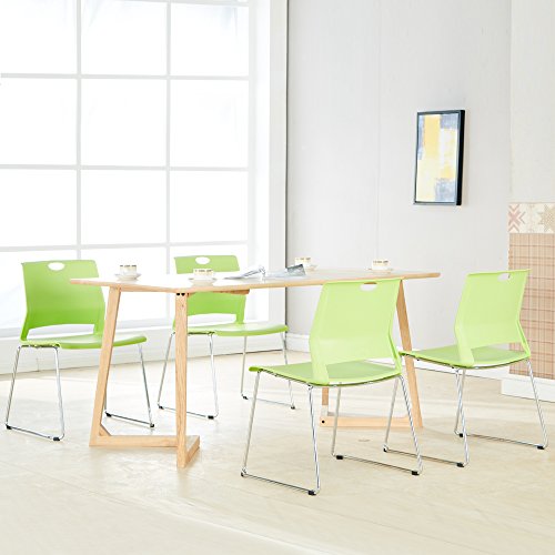 FULONG Stacking Chairs Set of 4, Durable Plastic Seat, Green Chairs for Library, Conference Room
