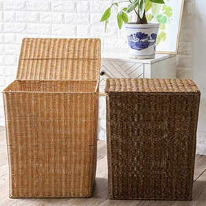 XXIAO Household Items Trash Can Woven Basket Wastebasket Rectangular Garbage Container Bin with Handles for Bathrooms, Home Offices 45x35x54cm Multifunctional Trash can (Color : Light Brown)