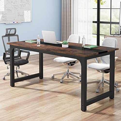 Tribesigns 6FT Conference Table, Metal Frame, Vintage Brown/Black