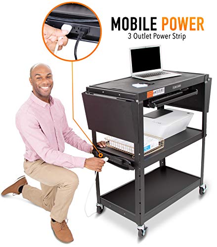 Stand Steady Large Metal Utility Cart with Drop Leaves | Height Adjustable 3 Tier Rolling Cart | Pullout Keyboard Tray & Cord Management | Easy Assembly (56in x 20in x 42in)