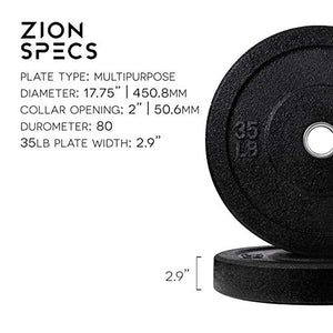 Zion Fitness Magma 2 Inch 35 Lb Crumb Bumper Plates Set Olympic Weight Plates Rubber Bumper Weight Plate Pair, Stainless Steel Inserts Strength Training Plates Weight Lifting Plates