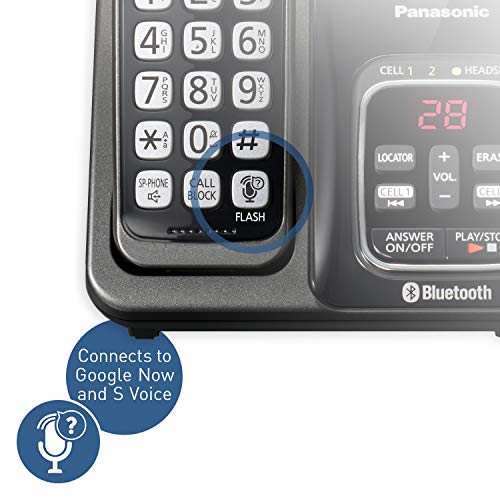 Panasonic Rugged Link2Cell Bluetooth Cordless Phone with Voice Assist, One-Touch Call Block and Answering Machine - 3 Standard Handsets + 1 Rugged Handset - KX-TGD584M2 (Black)