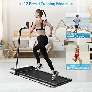 GYMAX Folding Treadmill, Installation-Free Walking/Running Pad with LCD Monitor & Removable Phone Holder, Quiet Shock Absorbing Running Machine for Home Gym Small Space Workout Fitness