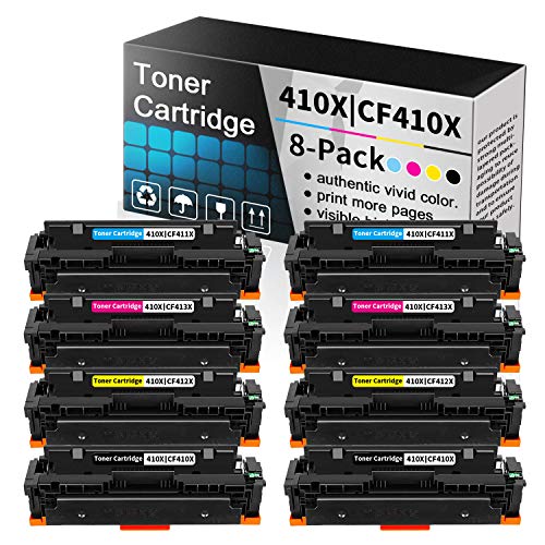 8-Pack(2BK+2C+2M+2Y) Compatibe Toner Cartridge Replacement for HP 410X | CF410X CF411X CF412X CF413X to use with HP Color Laserjet Pro MFP M477fdn,M477fdw,M477fnw,M452dn,M452dw,M452nw Printers.
