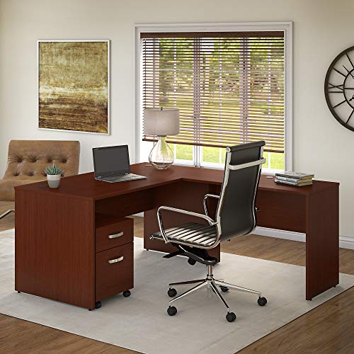 Bush Furniture Commerce 60W L Shaped Desk with Mobile File Cabinet in Autumn Cherry