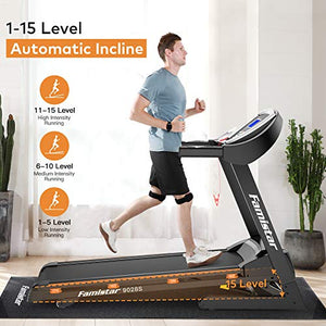 Famistar Treadmill with 15% Auto Incline for Home, Smart Shock-Absorbing System 300LB Weight-Capacity 12 Programs Running Machine, Easy Assembly&Space Saving for Home Office Workout