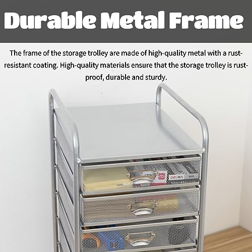 WAHHWF Rolling File Cabinet with Drawers, Metal Mesh Craft Cart Organizer with Wheels - Silver, 9 Drawers