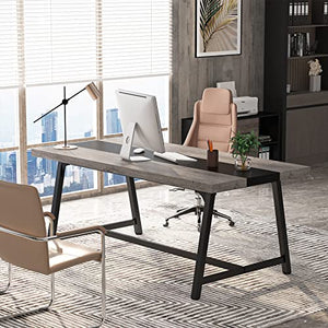 Tribesigns 6FT Rectangle Conference Table, Vintage Wood Office Executive Desk, 70.87L x 33.46W x 29.92H Inches, Grey