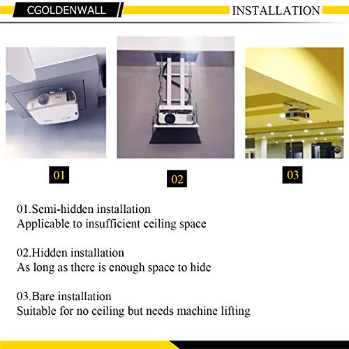 CGOLDENWALL Electric projector Lift 30cm/ 11.8inch Ultra-thin Hidden Ceiling Mount Projector Hanger Remote Control For Cinema Church Hall School Double motors Running Distance: 100cm/39.37inches