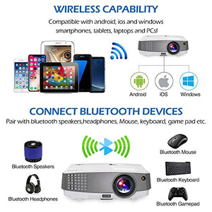 Portable LED Bluetooth Wireless Movie Game Projector 3300 Lumens Multimedia Android LCD Bluetooth Outdoor WiFi Proyector Support 1080P Digital HD Mini Small with Bluetooth HDMI USB VGA AV 3.5mm Audio