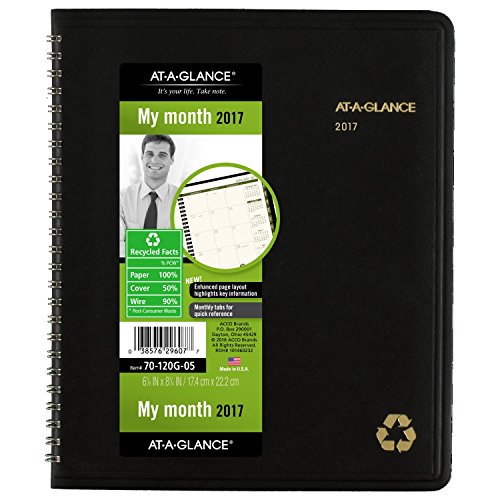 AT-A-GLANCE Monthly Planner / Appointment Book 2017, Recycled, 6-7/8 x 8-3/4", Black (70-120G-05)