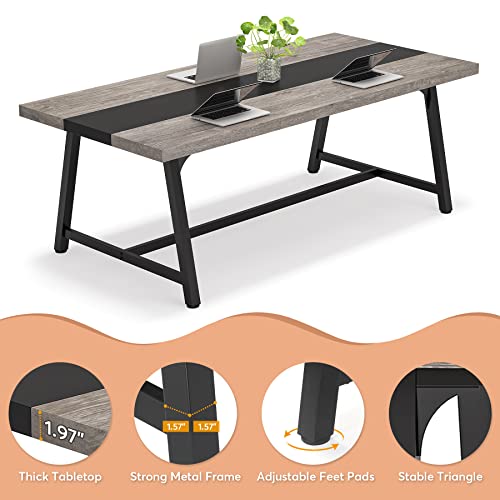 Tribesigns 6FT Rectangle Conference Table, Vintage Wood Office Executive Desk, 70.87L x 33.46W x 29.92H Inches, Grey