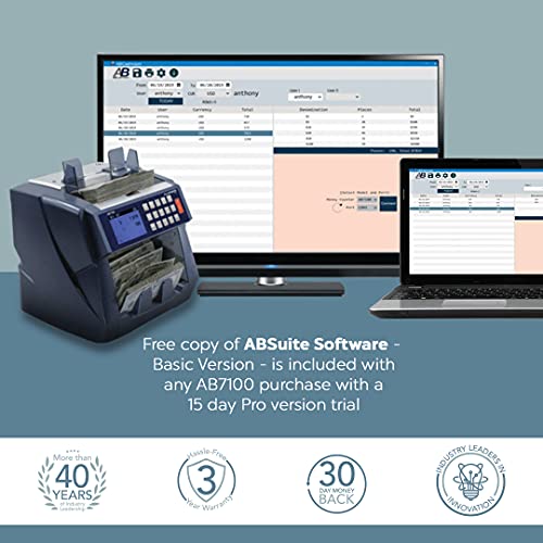 AccuBANKER AB7100 Mixed Bill Value Counter - Bank Business Grade Mixed Denomination Cash Counting Machine W Counterfeit Detection Count Add & Recognize Fake Money Holds 500 Bills Count 1200 Bills/min