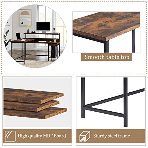L-Shaped Computer Desk with Monitor Shelf and CPU Stand, Industrial Corner Office Desk Study Desk Large Workstation for Home and Office