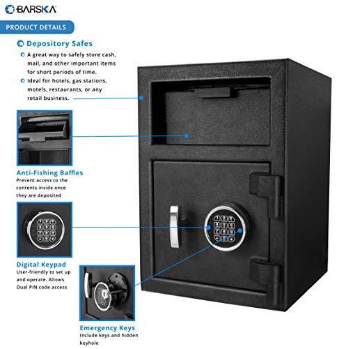 BARSKA Digital Multi-User Keypad Security Depository Drop Safe with Front Load for Cash, Money, Mail, Business, AX13656
