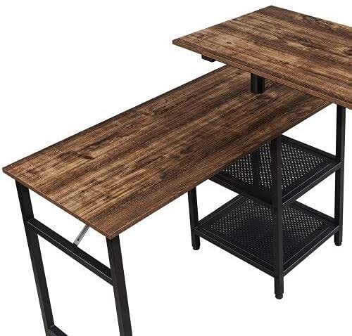 JCXT L-shaped desk computer corner desk, home office with shelves gaming writing workstation large monitor stand, space-saving, easy to assemble shaped Rustic Wood and Metal Office Desk with Storage S