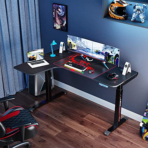 Eureka Ergonomic Standing Desk 61", Electric Height Adjustable L Shaped Corner Desk Home Office Standing Computer Desk Modern Workstation Writing Desk Table with Free Large Mouse Pad, Black Left Side