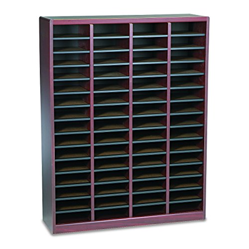 Safco Products E-Z Stor Wood Literature Organizer, 60 Compartment, 9331MH, Mahogany, Durable Construction, Removable Shelves, Plastic Label Holders