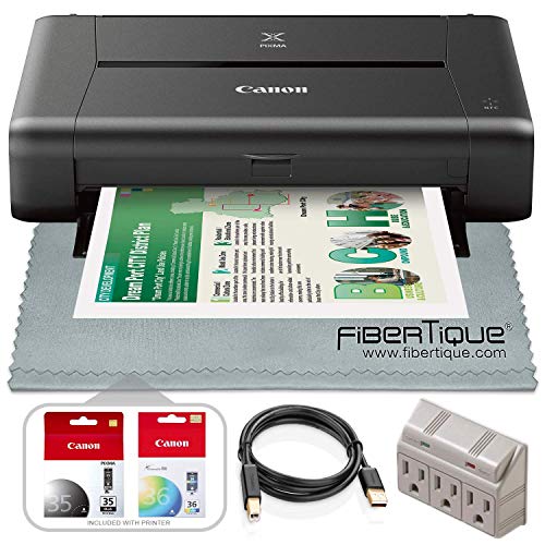 Canon PIXMA iP110 Wireless Mobile Inkjet Printer w/with Airprint(TM) and Cloud Compatible and Accessory Bundle with 3-Outlet + USB Cable + Fibertique Cloth