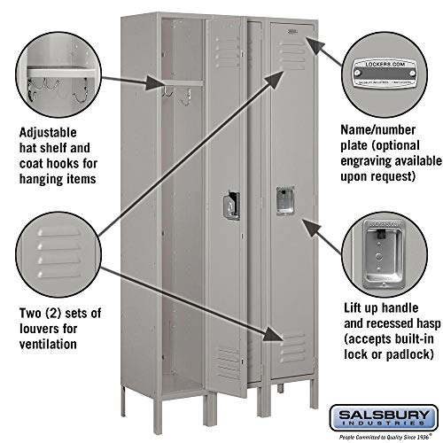 Salsbury Industries 61362GY-U Single Tier Metal Locker, Gray, 36"W x 6'H x 12"D, Unassembled