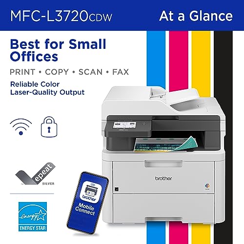 Brother MFC-L3720CDW Wireless Color All-in-One Printer - Laser Quality Output, Copy, Scan, Fax, Duplex