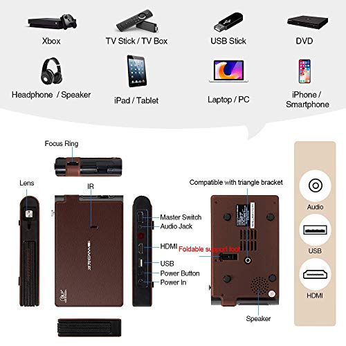 Mini DLP Wireless Pico Projector, 3D Portable WiFi Projector with Rechargeable Battery Auto Keystone/HDMI/USB, Compatible with iPhone, Android, Laptop for Home Theater, Outdoor Movies