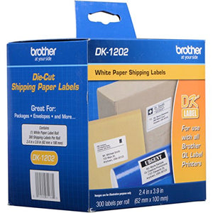 Brother Genuine DK-1202 Die-Cut Shipping Paper Labels, 300 Labels per Roll, 12 Rolls – for Use with QL Label Printers