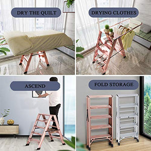 LUCEAE Aluminum Step Stool 4/5 Step Folding Clothes Rack with Non-Slip Pads