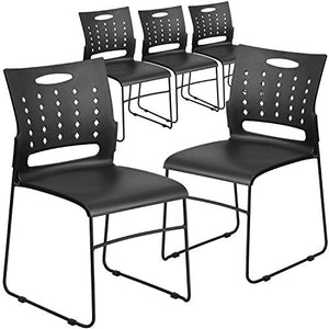 Flash Furniture Stack Chair 5 Pack - 881 lb. Capacity Black Sled Base, Air-Vent Back