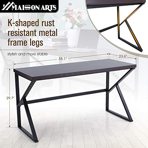 MAISON ARTS Computer Office Desk and Chair Set, 55" Large Modern Writting Desk with Ergonomic Mesh Office Chair Wood Work Table Hight Back Task Chair for Home,Office,Bedroom,Brown Desk & Black Chair