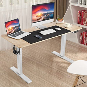 55 x 24 Inch Electric Standing Desk Adjustable Height, Sit-Stand Desk with Oversized Mouse Pad, Four Memory Heights, 27''-45'' Lifting Range Stand up Desk, Oak Tabletop with White Frame