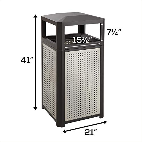Safco Products Evos Outdoor/Indoor Trash Can with Perforated Galvanized Steel Panel, 38 Gallon, Black