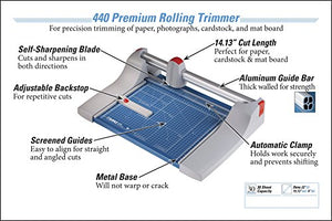 Dahle 440 Premium Rolling Trimmer, 14-1/8" Cut Length, 30 Sheet Capacity, Self-Sharpening, Automatic Clamp, German Engineered Paper Cutter