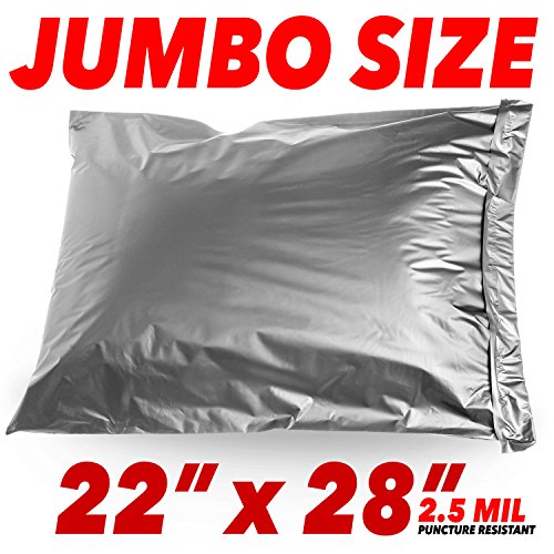 22x28 Jumbo Self-Seal Poly Mailer Bags 2.5 Mil Silver (100 Pack)