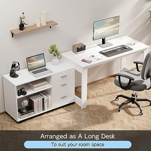 Buytime White L-Shaped Office Desk with Drawers and Shelves