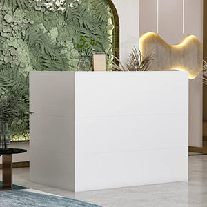 AGOTENI Reception Desk L Shape with Open Shelf & Drawers, White