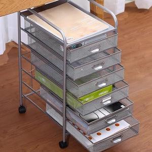 SaiFfe Rolling File Cabinet with Drawers, Rolling Storage Cart - Silver, 6 Drawers