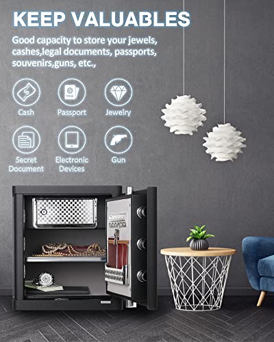 JINXNOBI Biometric Safes for Home, Luxury Fingerprint Safe, Security Safe Box 2.25 Cubic Feet, Digital Home Safe with Fingerprint Access, Jewelry Safes for Home, Small Safe