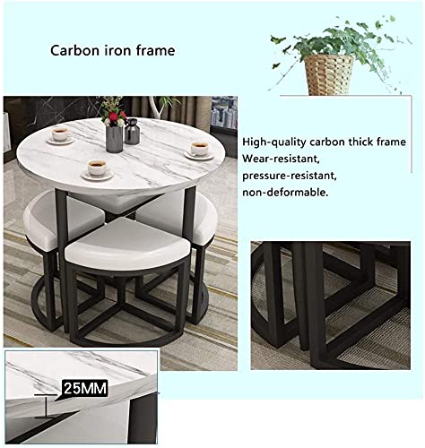 AkosOL Office Table and Chair Set - 1 Table and 4 Chairs, Cotton and Linen Material, 80cm Round Table, Dark Gray Color