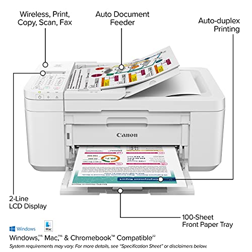 Canon PIXMA TR4720 All-in-One Wireless Printer for Home use, with Auto Document Feeder, Mobile Printing and Built-in Fax, White